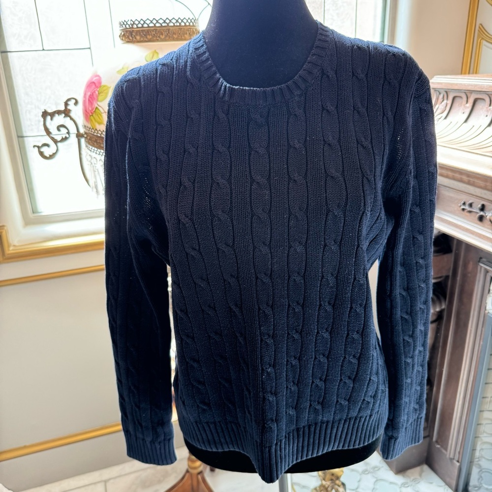 Navy blue Brooks Brothers 346 cable knit sweater